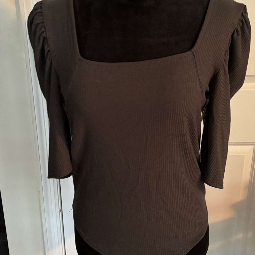 Free People Night Lily Top Ribbed Puff Sleeves